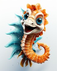 Wall Mural -  a cartoon seahorse with blue eyes and a smile on it's face.  generative ai