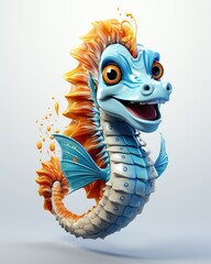 Wall Mural -  a blue and orange seahorse with orange hair and orange eyes.  generative ai