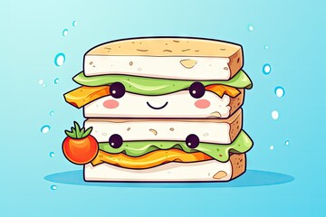 Wall Mural -  a stack of sandwiches with a smile on top of them.  generative ai