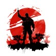 red silhouette soldier victory pose 