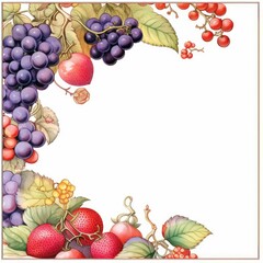 Wall Mural - Berries frame greeting card scrapbooking watercolor gentle illustration border wedding