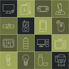 Poster - set line printer, retro tv, wireless computer mouse, portable video game console, music player, smar