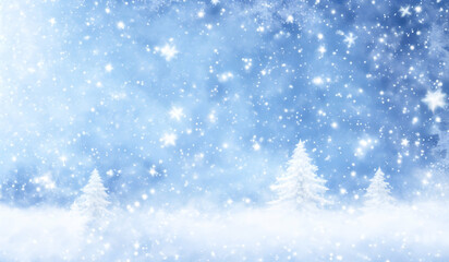 Canvas Print - Winter background with snowflakes and bokeh lights. Christmas background.