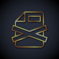 Poster - Gold line Delete file document icon isolated on black background. Rejected document icon. Cross on paper. Vector