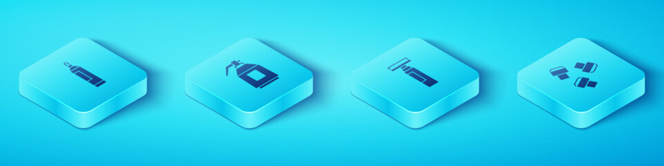 Poster - Set Isometric Marker pen, Paint spray gun, attachment and icon. Vector