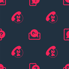 Poster - Set Telephone 24 hours support and on seamless pattern. Vector