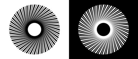 Leinwandbilder - Art sun concept background. Tattoo template or logo with lines. Black shape on a white background and the same white shape on the black side.