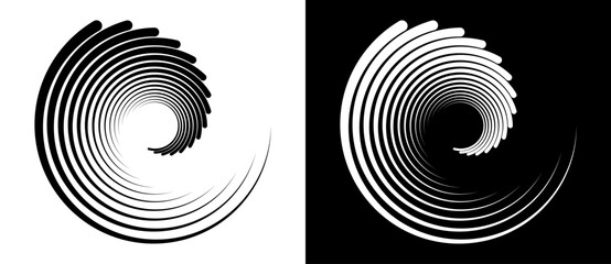 Abstract background with lines in circle. Art design spiral as logo or icon. A black figure on a white background and an equally white figure on the black side.