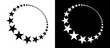 Abstract background with stars in circle. Art design circle as logo or icon. Black shape on a white background and the same white shape on the black side.