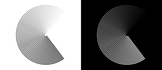 Abstract background with lines in circle. Art design spiral as logo or icon. A black figure on a white background and an equally white figure on the black side.