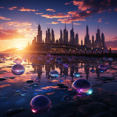 Canvas Print - _A_cityscape_of_iridescent_domes_hovering_above