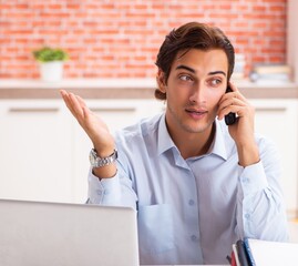 Wall Mural - Young handsome employee working in the office