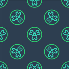 Sticker - Line Biohazard symbol icon isolated seamless pattern on blue background. Vector