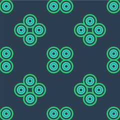 Poster - Line Skateboard wheel icon isolated seamless pattern on blue background. Skate wheel. Vector