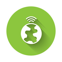Poster - White Global technology or social network icon isolated with long shadow background. Green circle button. Vector