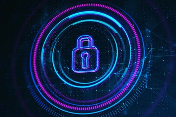 Aufkleber - Creative digital round polygonal padlock button on dark background. Secure, safety and web protection concept. 3D Rendering.