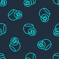 Poster - Green line Voice assistant icon isolated seamless pattern on blue background. Voice control user interface smart speaker. Vector