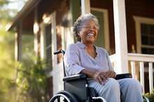 Mature African American Woman On The Street, Wheelchair Providing Mobility, Elder On The Move
