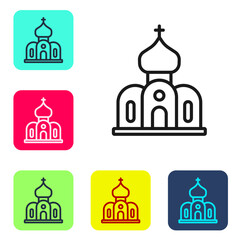 Sticker - Black line Church building icon isolated on white background. Christian Church. Religion of church. Set icons in color square buttons. Vector