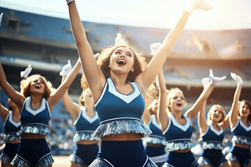 Wall Mural - Cheerleaders at the stadium, a blue and white team