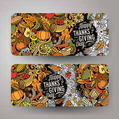 Wall Mural - Cartoon cute vector doodles Thanksgiving banners