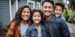 Smiling Faces, Happy Places: Multi-Ethnic Family on Driveway