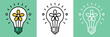 © Pictandra - Light bulb with flower inside. Green energy concept. Energy saving and energy transition icon. Renewable energy logo outline flat design minimalist vector.