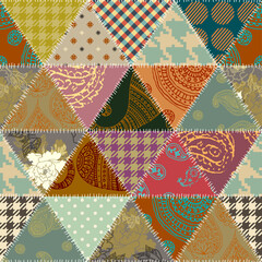 Leinwandbilder - Quilting design patchwork pattern with natural khaki colors. Vector pattern.