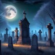Halloween Friedhof bei Vollmond