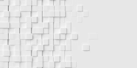 Poster - abstract random white cube boxes block background wallpaper banner geometry pattern fading out with 