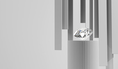 Fototapete - Abstract diamond gem placed on white pedestal background 3d render