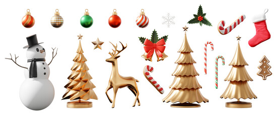 Poster - Christmas decorations isolated on white background 3d rendering