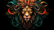 Lion. Abstract, neon, multi-colored portrait of a lion head on a dark background. Generative AI