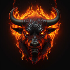 Bull. Abstract, neon, multi-colored portrait of a bull head on a dark background. Generative AI