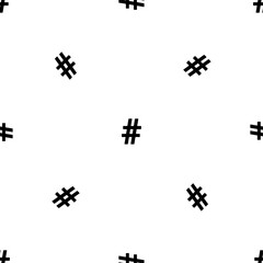 Poster - Seamless pattern of repeated black hash symbols. Elements are evenly spaced and some are rotated. Vector illustration on white background