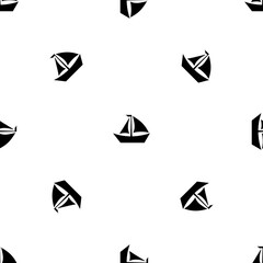Poster - Seamless pattern of repeated black sailing boat symbols. Elements are evenly spaced and some are rotated. Illustration on transparent background