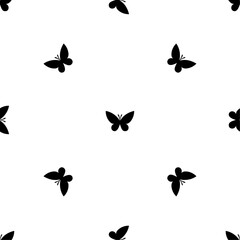 Poster - seamless pattern of repeated black butterfly symbols. elements are evenly spaced and some are rotate
