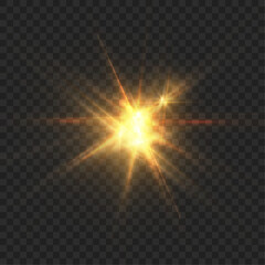 Poster - Abstract light effect. Explosion of a golden nova in outer space. Vector on transparent background.