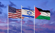 canvas print picture - Flags of Israel, palestine  and usa The concept of tense relations between Israel and palestine .