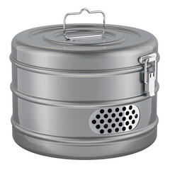 Poster - Surgical Stainless Steel Dressing Drum. Box sterilizing, steam sterilizer. 3D rendering isolated on transparent background