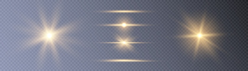 Poster - Set of bright gold stars with highlights. vector png	