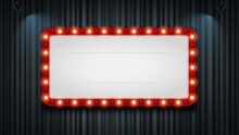 Theater Cinema Sign On Grey Color  Curtains With Spotlight. 4k 