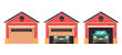 © PrettyVectors - Garage home house door open steps parking front view isolated set. Vector flat graphic design illustration