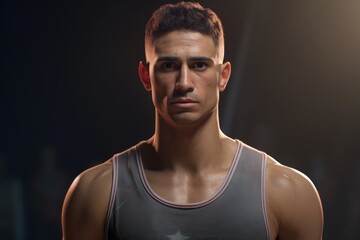 Poster - A man wearing a tank top strikes a pose for a photo. This image can be used for various purposes, such as fitness and lifestyle blogs, fashion magazines, or stock photography collections.