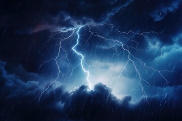 Wall Mural - A powerful lightning bolt cutting through the sky filled with dark clouds. 