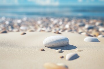 Poster - A white rock sitting on top of a sandy beach. Perfect for beach-themed designs and nature-inspired projects.