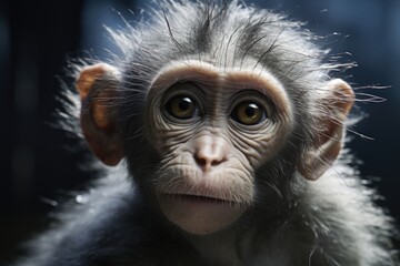 Aufkleber - A detailed close-up of a monkey's face with a blurry background. This image can be used to depict wildlife, animal behavior, or zoology studies