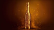 champagne bottle and glass with sparkles