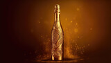 Fototapeta  - champagne bottle and glass with sparkles
