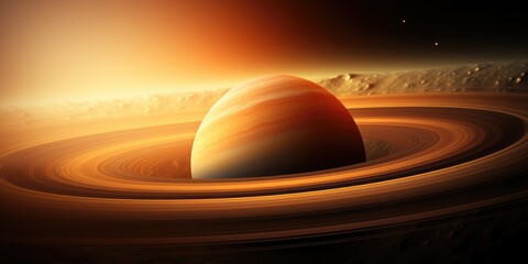 Wall Mural - saturn planet on sunrise background. generative ai